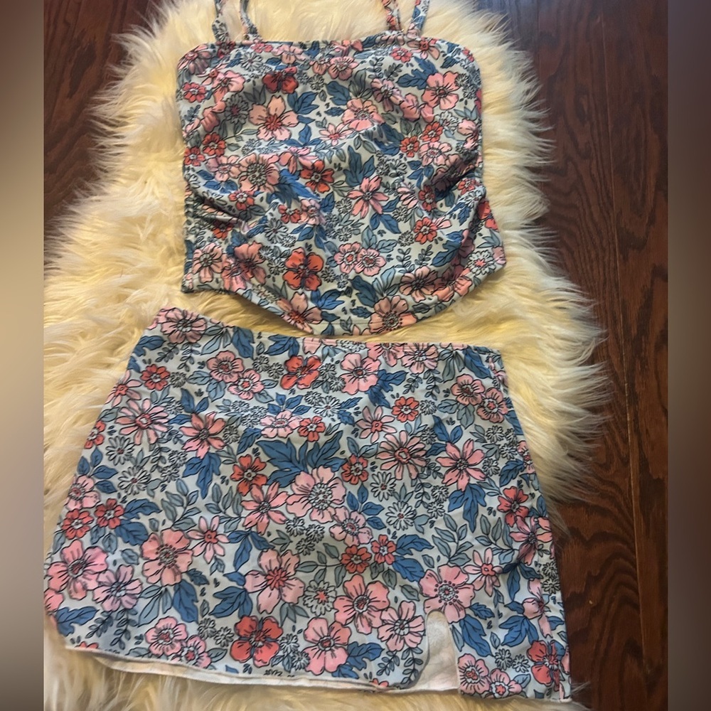 Floral Pink & Blue Women's Skirt Set
